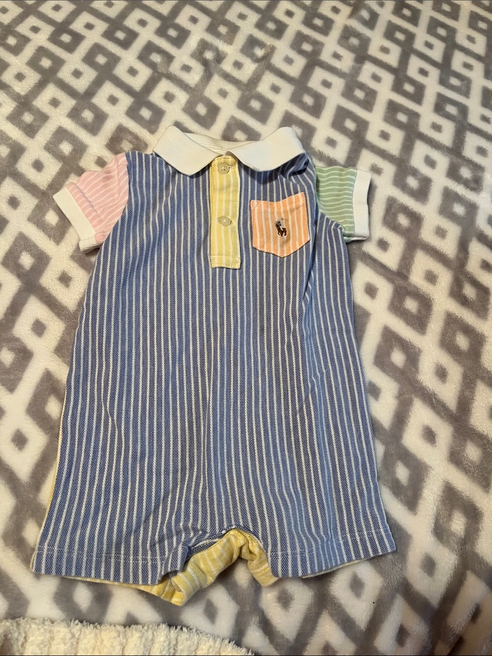 Ralph Lauren Blue Stripe Baby Polo Romper - Brand New